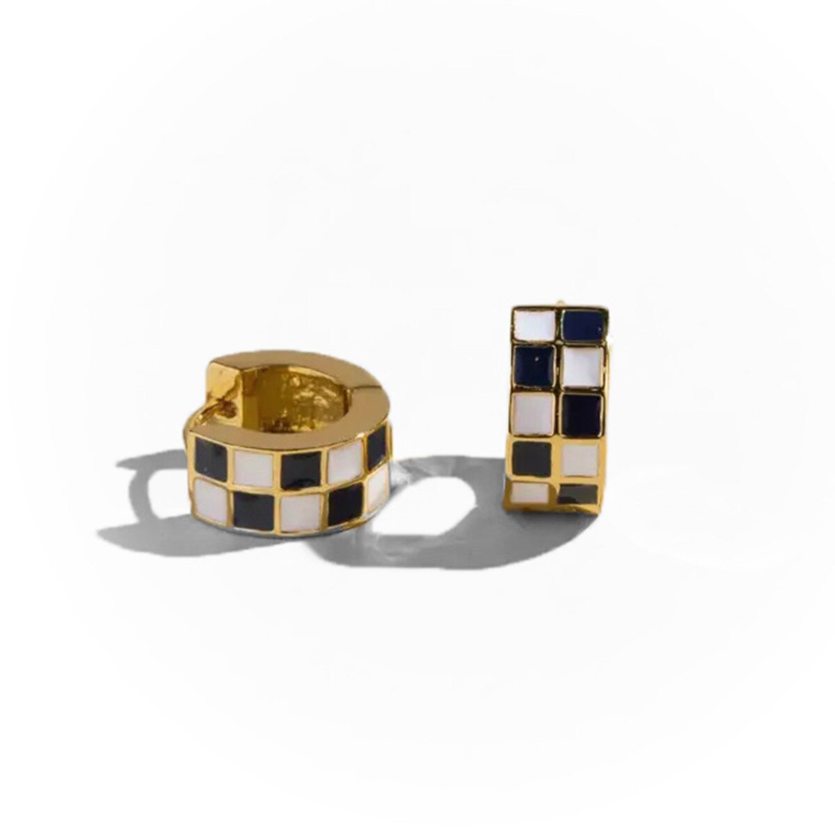 Checkered Huggie Hoops